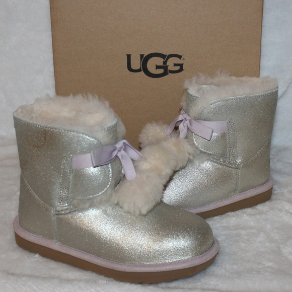 NIB UGG‎ GITA SPARKLE GOLD PINK LEATHER BOOTS GIRLS NEW - Picture 1 of 8